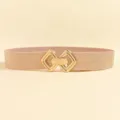 Ceinture élastique rose champagne élégante avec boucle géométrique dorée entrelacée - Style élastique / Rose Nacré