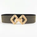 Ceinture large élastique noire et dorée pour femme avec boucle géométrique chic - Style élastique / Noir Perlé