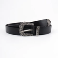 Cintura vintage in pelle nera con fibbia argentata intagliata e puntali metallici decorati - Nero