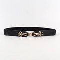 Cintura sottile elastica da donna con elegante fibbia in metallo dorato color nero - Nero