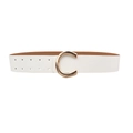 Cintura larga alla moda in ecopelle bianca con fibbia in metallo dorato a forma di C lucida - Bianco / 100cm