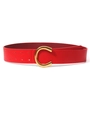 Cinturón de cuero rojo de moda para mujer con una hebilla metálica dorada mate en forma de C - Rojo / 100cm