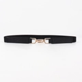 Ceinture noire élastique fine pour femme avec boucle métallique dorée en forme de U - 65cm / Noir