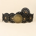 Ceinture Y2K large en cuir noir avec plaques circulaires et boucle en métal doré floral - 100cm / Bronze Noir
