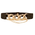 Women stretch waist belt in black fabric with gold triple-ring buckle and decorative chains - Black With Gold Buckle and Chain / 65cm