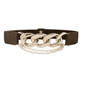 Elastic black waist belt with chunky pale gold chain and layered fringe for dresses - Black With Silver Buckle and Chain / 65cm