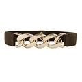 Women's stretch waist belt featuring black elastic band and thick gold chain link detail - Black Strap Silver Buckle / 65cm