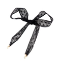 Elegant black floral lace bow belt with white pearl pendants for summer dresses - Black