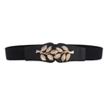 Cinturón elástico negro para mujer con hebilla metálica dorada en forma de hoja - Negro / 65cm