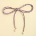 Elegante cinturón de terciopelo violeta con nudos metálicos dorados y perlas blancas - Púrpura