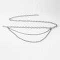 Three-layer silver metal waist chain with elegant layered oval links and lobster clasp - Silver Bead Chain (105cm)