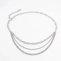 Silver multi-layer metal waist chain for women with layered chains and lobster clasp - Silver Plain Chain (105cm)