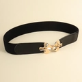 Cintura elastica nera da donna con fibbia decorativa in metallo a forma di fiore d'oro - Nero