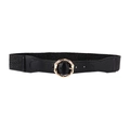 Cintura elastica nera intrecciata da donna con fibbia dorata a cerchio effetto bambù - Nero