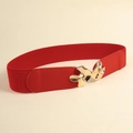 Cintura elastica rossa da donna con elegante fibbia a fungo dorata intrecciata - Rosso