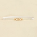 Elastic white belt with golden interlocking rings buckle and beige leather finish - 75cm / White