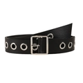 Schwarzer Damen-Ledergürtel im Punk-Stil mit silbernen Metallösen und quadratischer Schnalle - Schwarz
