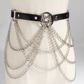 Ceinture punk en similicuir noir avec chaînes argentées multicouches et étoile en métal - Fermoir Étoile Noir