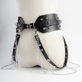 Ceinture de taille noire style punk avec anneaux métalliques et chaînes pendantes - Noir