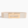 Cinturón elástico beige para mujer con gran hebilla rectangular de metal dorado - Beige