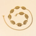 Cintura a catena vintage in metallo dorato opaco con placche ovali e chiusura regolabile - Oro