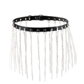 Ceinture punk en cuir PU noir avec franges à chaînes métalliques argentées multicouches - Boucle à Gland Noire