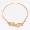 Elastische goldene Taillenkette mit Blatt-Schnalle für Damenkleider und Outfits - Blattschnalle Gold (19407 Gold)