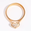 Women's gold elastic spring waist belt with a sparkling rhinestone double heart buckle - Gold (Heart 19408)