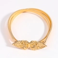 Elegant gold elastic metal spring belt featuring 3D double rose flower buckle design - Rose Buckle Gold (19405 Gold)