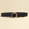 Elastischer schwarzer Strohgürtel mit runder Schnalle in Gold und Schildpatt-Optik - Runde Schnalle Schwarz (19684)