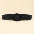 Damen breiter elastischer geflochtener Strohgürtel in Schwarz mit großer Schnalle - Ovale Schnalle Schwarz (19686 Schwarz)