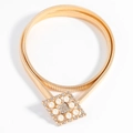 Eleganter goldener elastischer Federgürtel mit Schnalle aus Perlen und Schmucksteinen - Perle Strass Schnalle Gold (19417)
