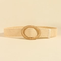 Beige wide elastic woven PP straw belt for dresses featuring an oval buckle detail - Oval Buckle Beige (19686 Beige)
