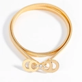 Eleganter goldener Metall-Federgürtel für Kleider mit glänzender Strassschnalle - Strass Schleifen Schnalle Gold (19415)