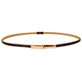 Minimalist women slim leather belt with elegant rose gold metal buckle on white background - Black
