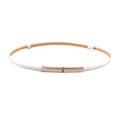Women's minimalist white elastic waist belt with a rectangular gold buckle for dresses - White
