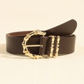 Cintura larga marrone scuro con fibbia in metallo dorato stile bambù per cappotti - Gold Bamboo Buckle / Cammello