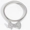 Women's silver elastic metal waist belt with a sparkling rhinestone bow buckle - Bow Buckle Silver (19422 Silver)