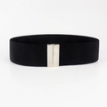 Black elastic wide waist belt for women with elegant silver metal rectangular buckle - Black Silver / 60-80cm