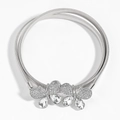 Silver elastic metal belt for women with crystal butterfly buckle for dresses - Three Butterflies Buckle Silver (19424 Silver)