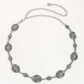 Bohemian silver alloy waist chain with vintage medal links and adjustable lobster clasp - 19433 Antique Silver