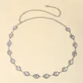 Eleganter silberner Metall-Taillenkette mit funkelnden ovalen Kristallen und Gliederkette - Ovale Große Kristallausführung (19429)