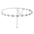 Catena da vita in metallo argento con strass ovali e cristalli, cintura sottile regolabile - Argento