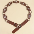 Ceinture vintage en cuir PU marron avec anneaux métalliques et clous floraux - Brun Rougeâtre Boucle Argentée