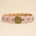 Western style belt with pink and brown discs featuring turquoise beads and buckle - Antique Bronze Light Pink