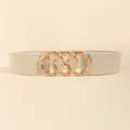 Eleganter beiger elastischer Taillengürtel für Damen mit goldenen Ringen als Verschluss - Perlmutt Beige