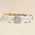 Western style white leather belt with turquoise stones and vintage silver buckle - Antique Silver White