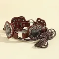 Cintura a cuore Y2K in pelle marrone con occhielli d'argento e corda intrecciata donna - Argento Rosso Marrone