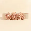 Elastic waist belt with three champagne pink satin flowers for women dresses - Khaki