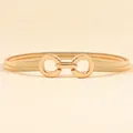 Elegant gold elastic spring waist chain with geometric double ring buckle for dresses - Gold
